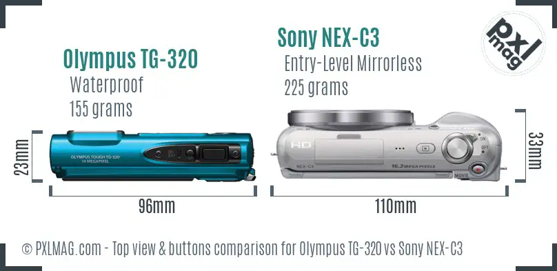 Olympus TG-320 vs Sony NEX-C3 top view buttons comparison