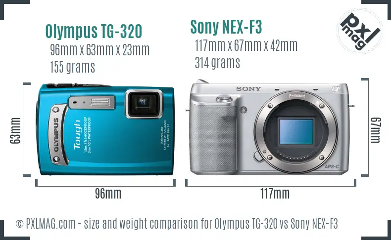 Olympus TG-320 vs Sony NEX-F3 size comparison