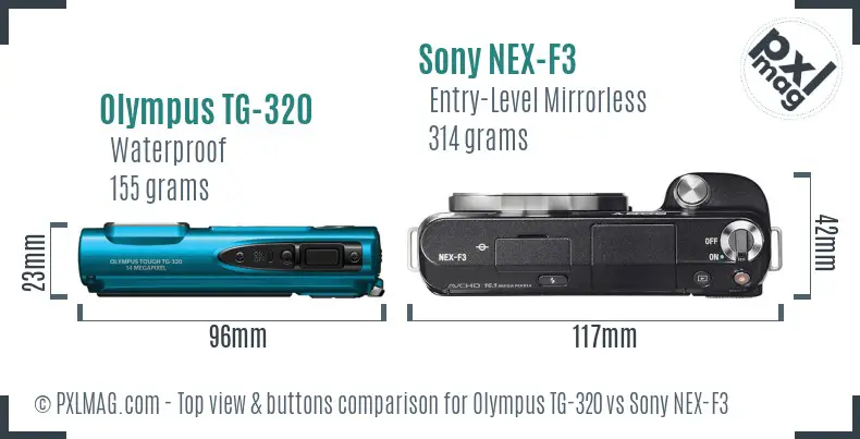Olympus TG-320 vs Sony NEX-F3 top view buttons comparison