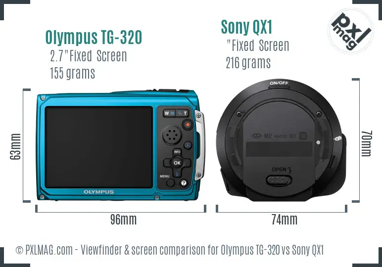 Olympus TG-320 vs Sony QX1 Screen and Viewfinder comparison