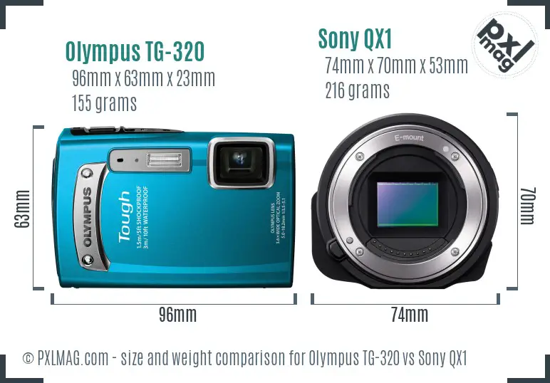 Olympus TG-320 vs Sony QX1 size comparison