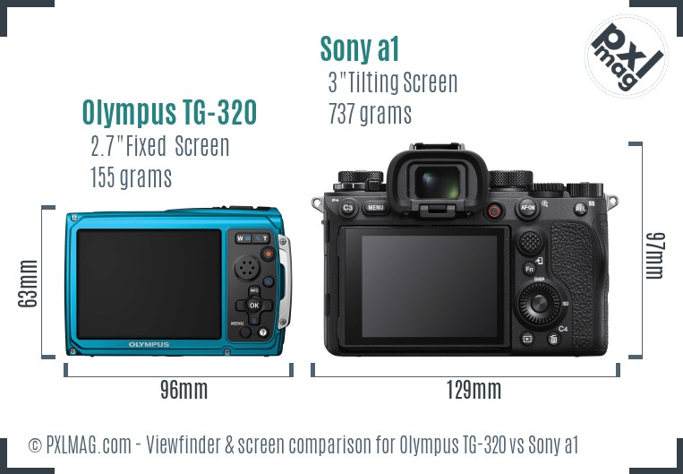 Olympus TG-320 vs Sony a1 Screen and Viewfinder comparison