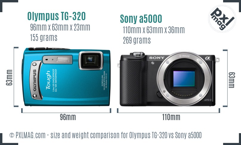 Olympus TG-320 vs Sony a5000 size comparison