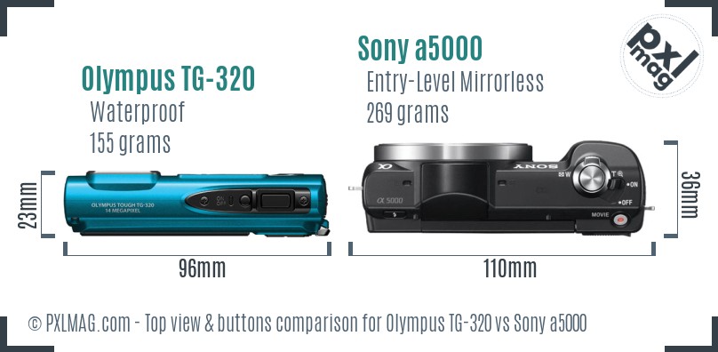 Olympus TG-320 vs Sony a5000 top view buttons comparison