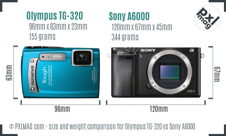 Olympus TG-320 vs Sony A6000 size comparison