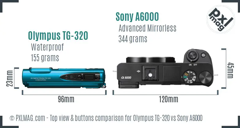 Olympus TG-320 vs Sony A6000 top view buttons comparison