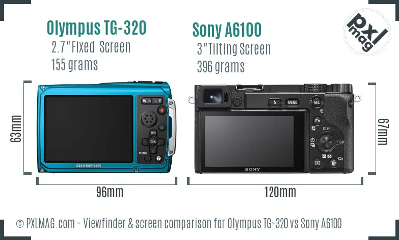 Olympus TG-320 vs Sony A6100 Screen and Viewfinder comparison