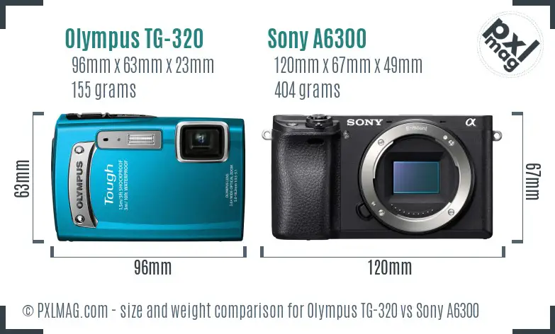 Olympus TG-320 vs Sony A6300 size comparison