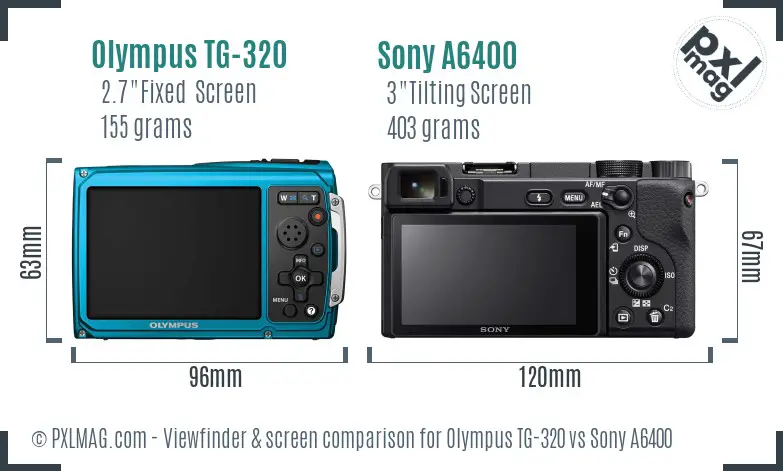 Olympus TG-320 vs Sony A6400 Screen and Viewfinder comparison