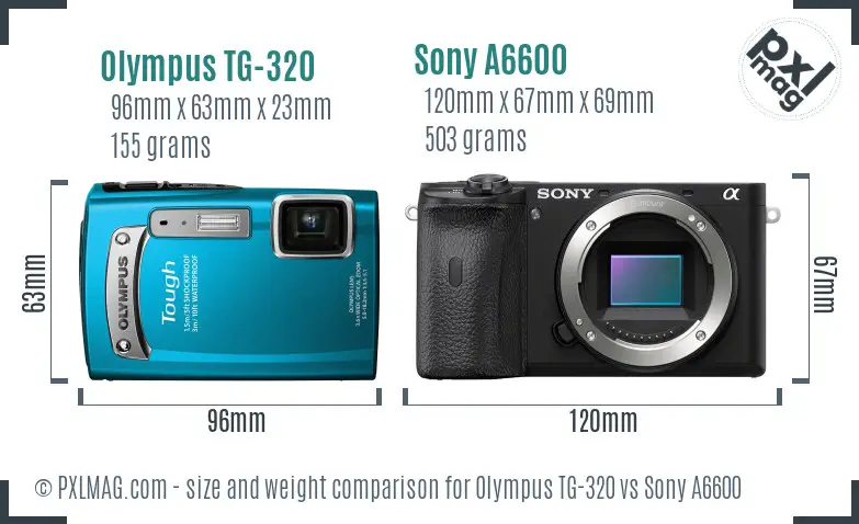 Olympus TG-320 vs Sony A6600 size comparison