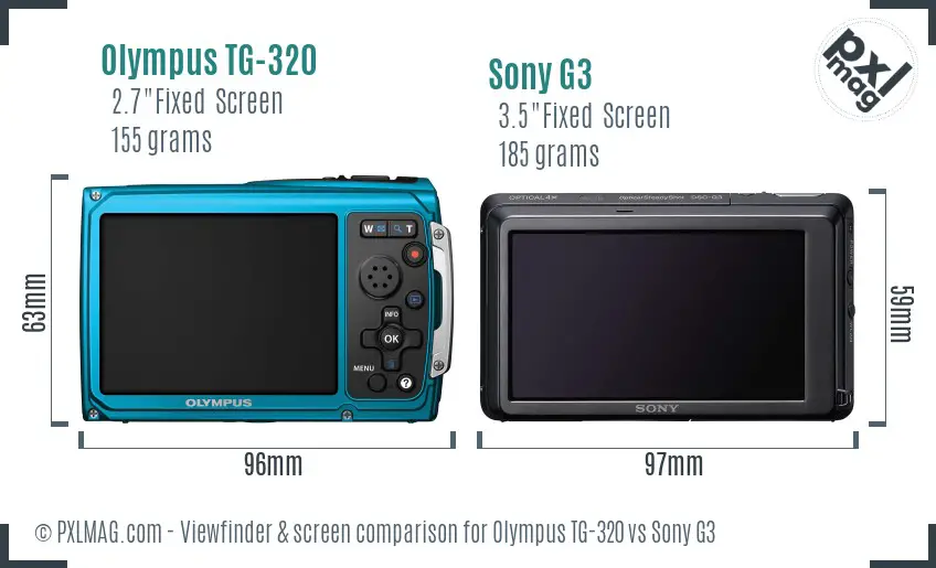 Olympus TG-320 vs Sony G3 Screen and Viewfinder comparison