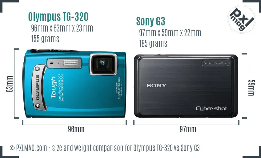 Olympus TG-320 vs Sony G3 size comparison