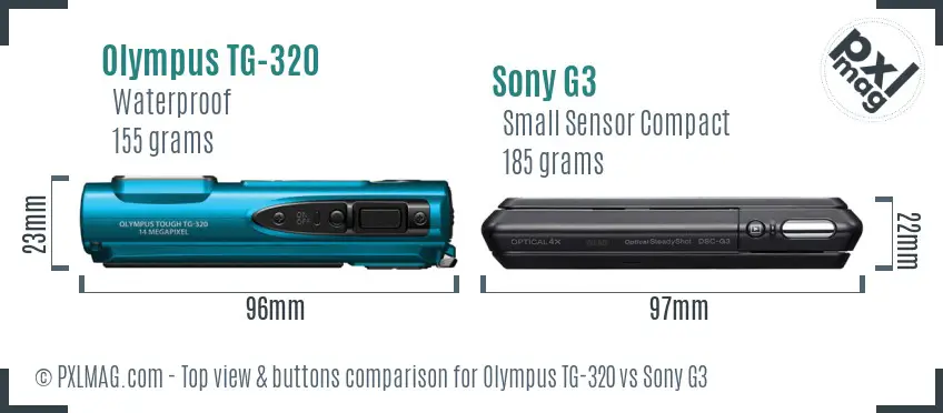 Olympus TG-320 vs Sony G3 top view buttons comparison