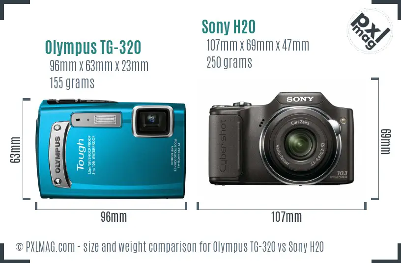 Olympus TG-320 vs Sony H20 size comparison