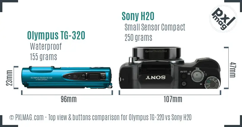 Olympus TG-320 vs Sony H20 top view buttons comparison