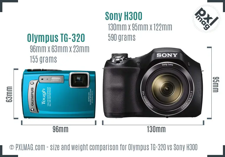 Olympus TG-320 vs Sony H300 size comparison