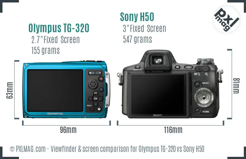 Olympus TG-320 vs Sony H50 Screen and Viewfinder comparison