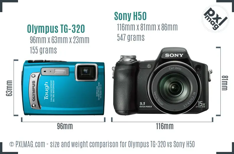 Olympus TG-320 vs Sony H50 size comparison