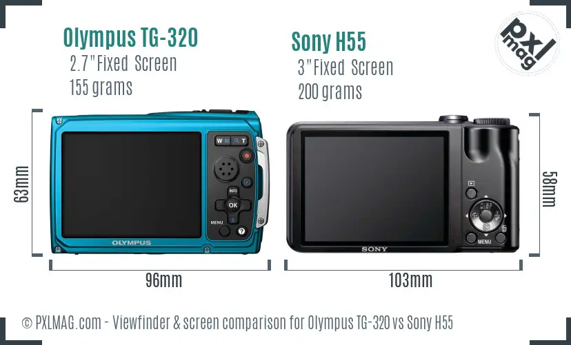 Olympus TG-320 vs Sony H55 Screen and Viewfinder comparison