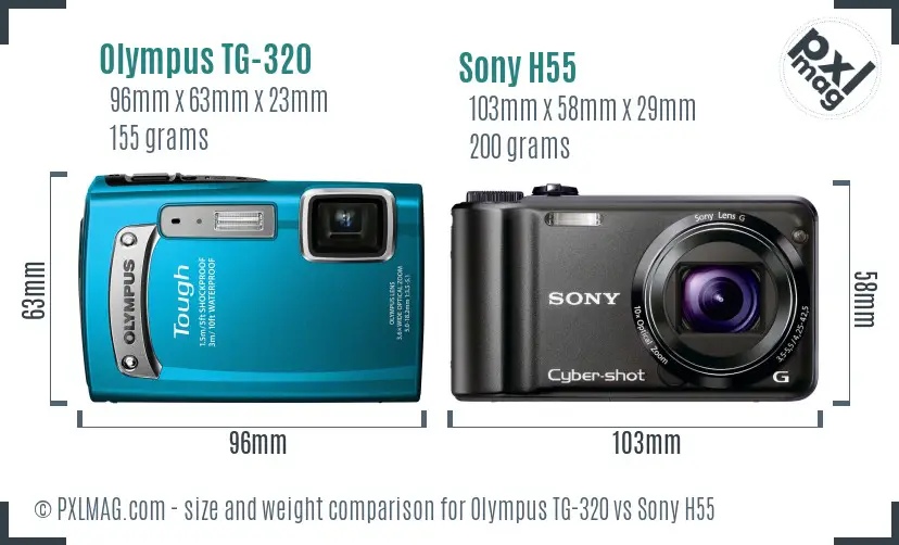 Olympus TG-320 vs Sony H55 size comparison