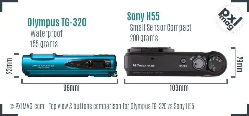 Olympus TG-320 vs Sony H55 top view buttons comparison