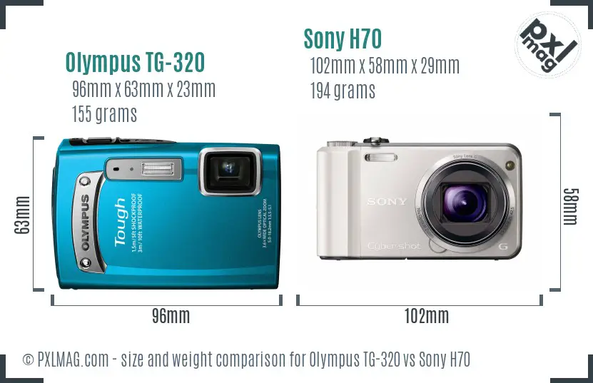 Olympus TG-320 vs Sony H70 size comparison