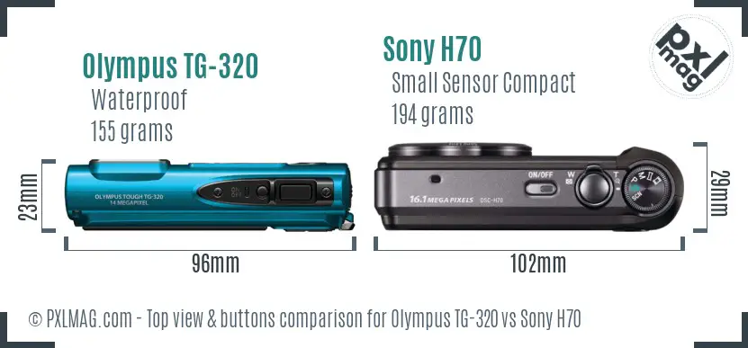 Olympus TG-320 vs Sony H70 top view buttons comparison