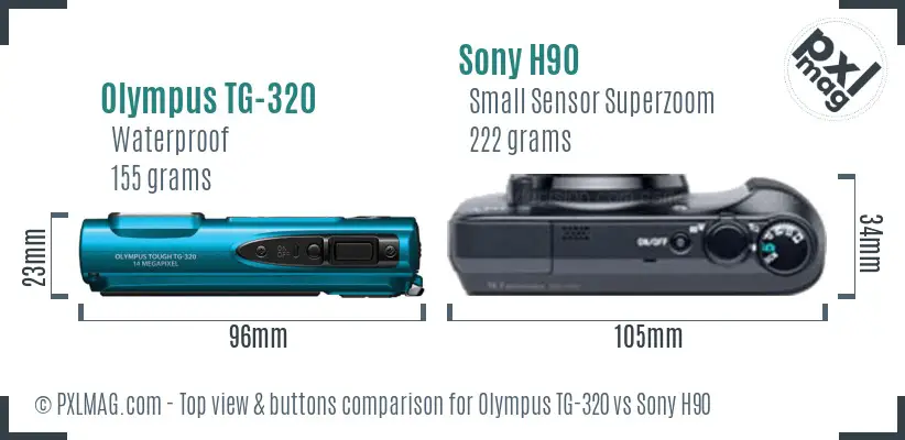 Olympus TG-320 vs Sony H90 top view buttons comparison