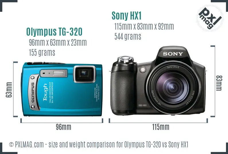 Olympus TG-320 vs Sony HX1 size comparison