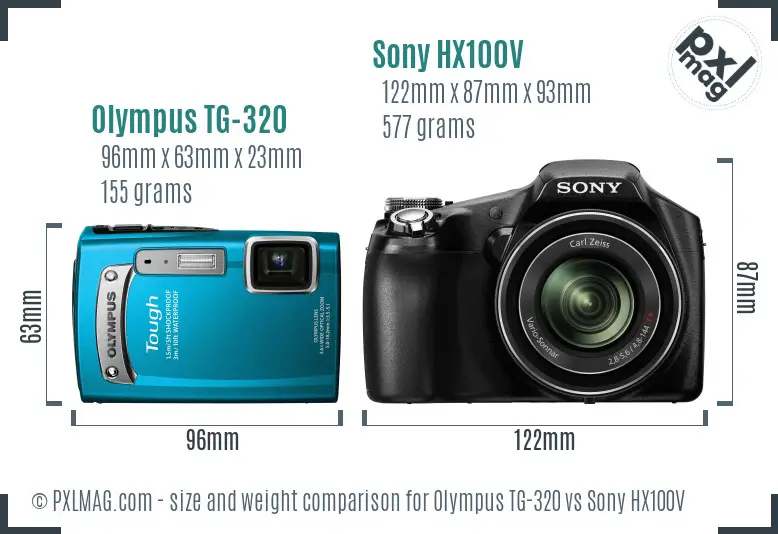 Olympus TG-320 vs Sony HX100V size comparison