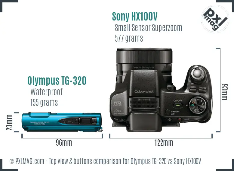Olympus TG-320 vs Sony HX100V top view buttons comparison