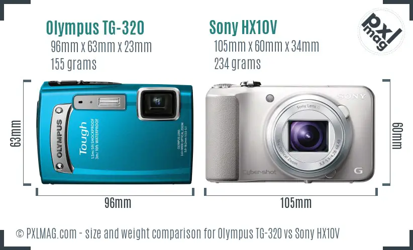 Olympus TG-320 vs Sony HX10V size comparison
