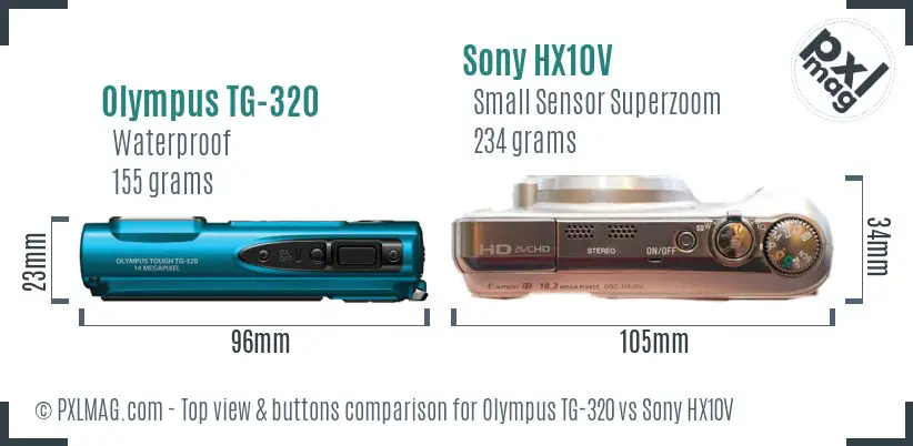 Olympus TG-320 vs Sony HX10V top view buttons comparison
