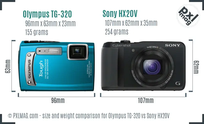 Olympus TG-320 vs Sony HX20V size comparison
