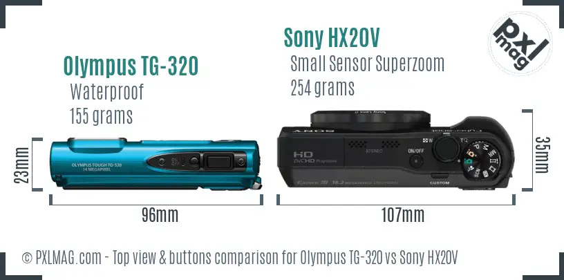 Olympus TG-320 vs Sony HX20V top view buttons comparison
