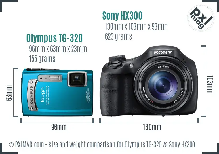 Olympus TG-320 vs Sony HX300 size comparison