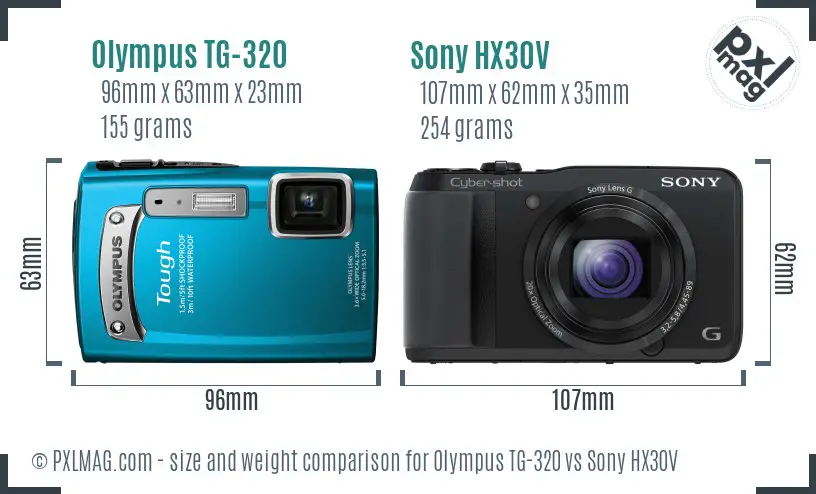 Olympus TG-320 vs Sony HX30V size comparison