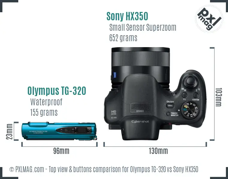 Olympus TG-320 vs Sony HX350 top view buttons comparison