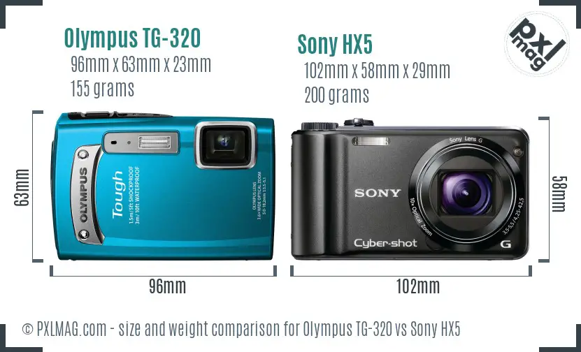 Olympus TG-320 vs Sony HX5 size comparison