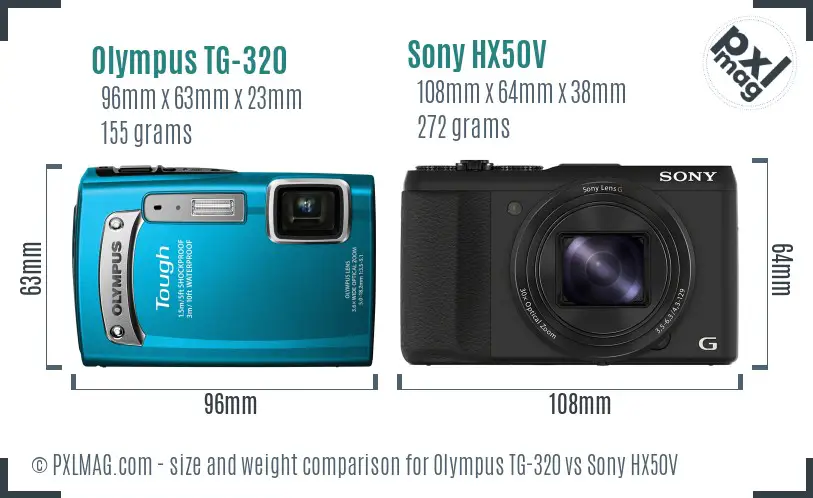 Olympus TG-320 vs Sony HX50V size comparison
