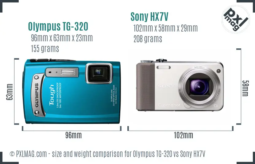 Olympus TG-320 vs Sony HX7V size comparison