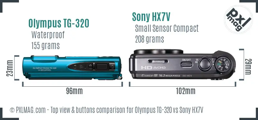 Olympus TG-320 vs Sony HX7V top view buttons comparison
