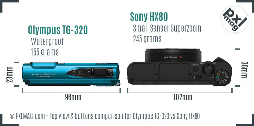 Olympus TG-320 vs Sony HX80 top view buttons comparison