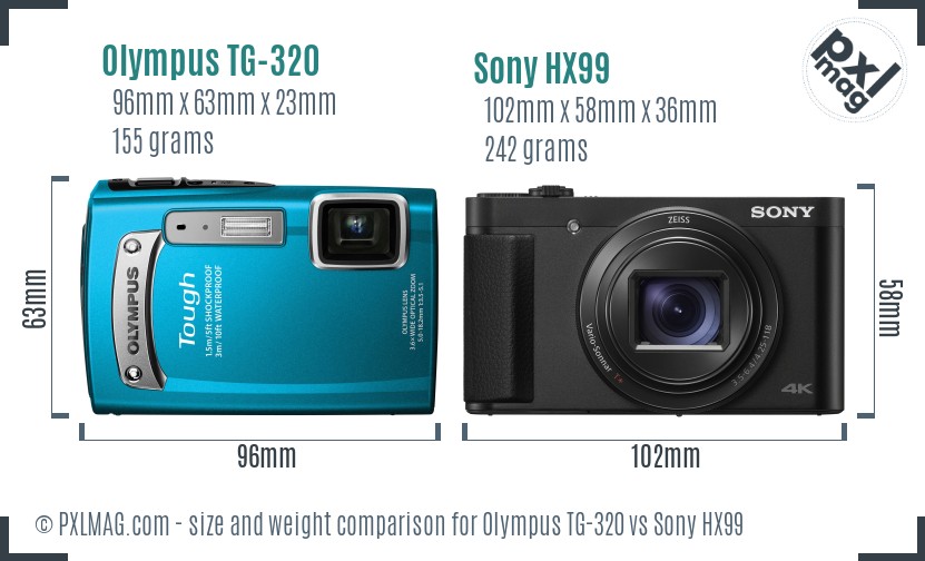 Olympus TG-320 vs Sony HX99 size comparison Olympus TG-320 vs Sony HX99 size comparison