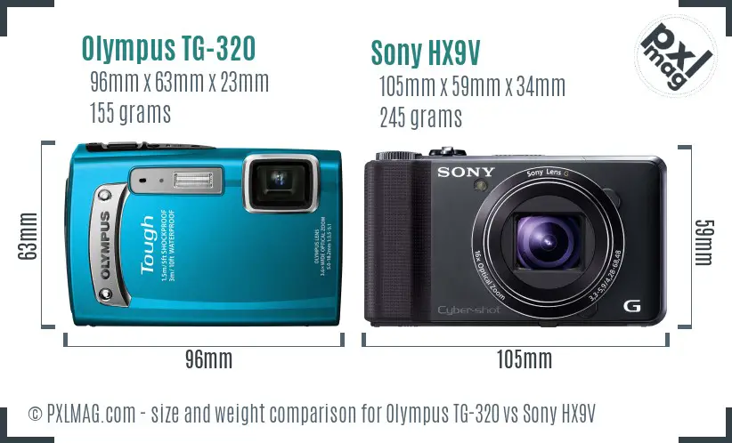 Olympus TG-320 vs Sony HX9V size comparison