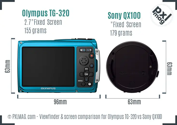 Olympus TG-320 vs Sony QX100 Screen and Viewfinder comparison
