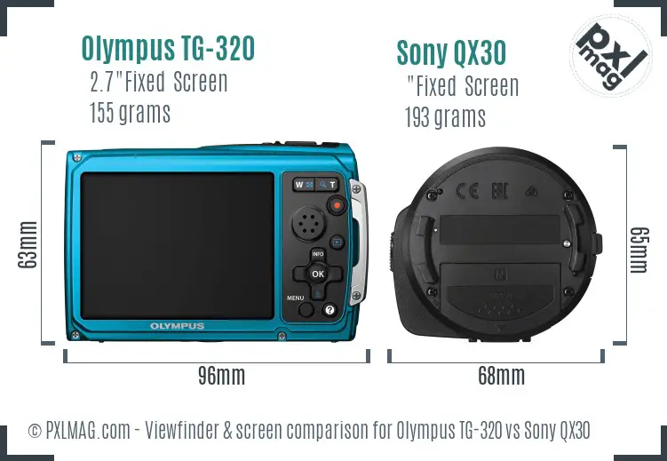Olympus TG-320 vs Sony QX30 Screen and Viewfinder comparison