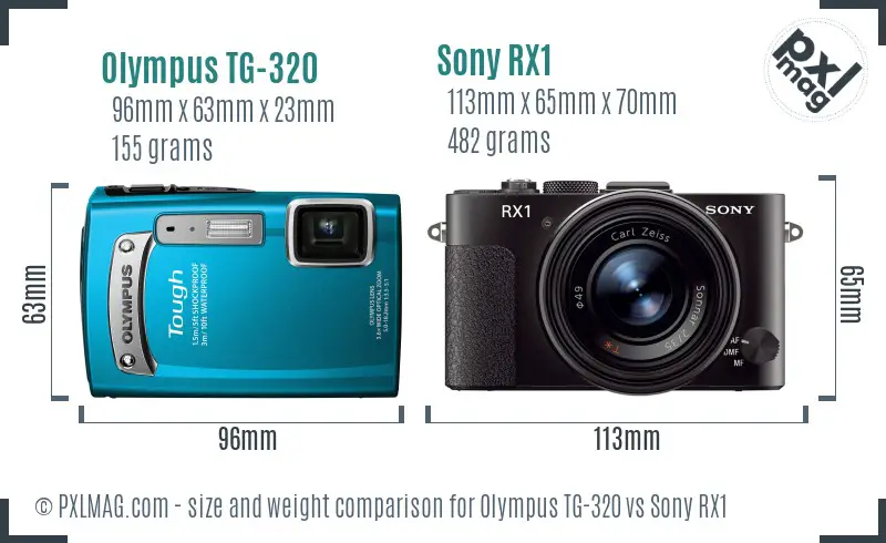 Olympus TG-320 vs Sony RX1 size comparison