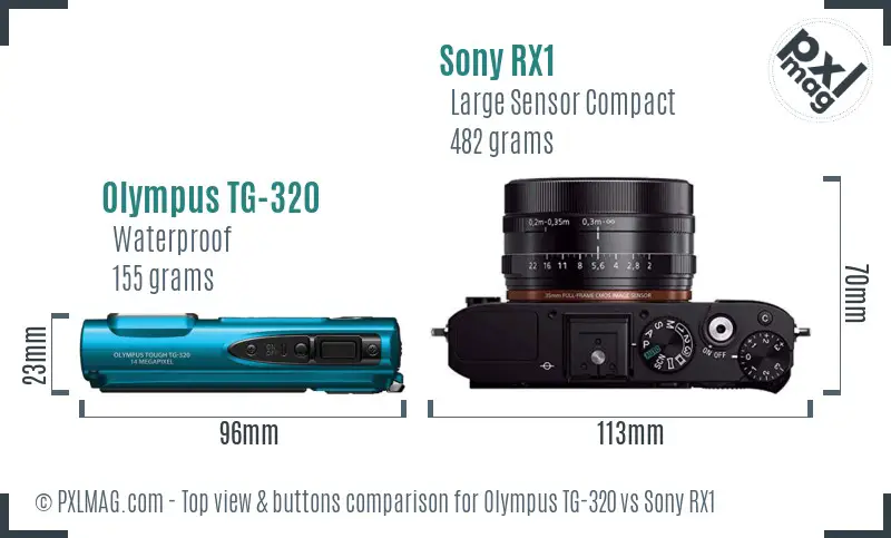 Olympus TG-320 vs Sony RX1 top view buttons comparison