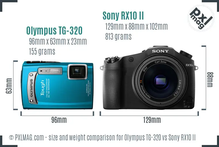 Olympus TG-320 vs Sony RX10 II size comparison
